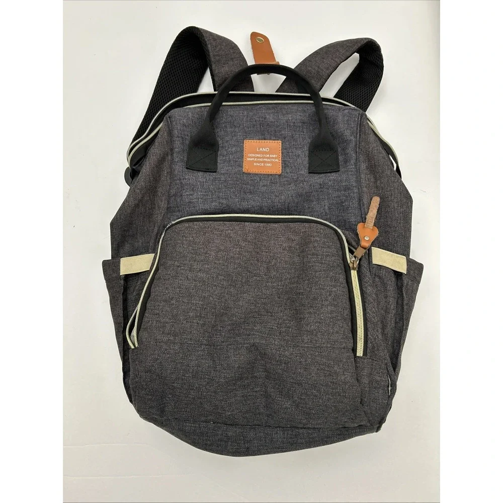 LAND Backpack Diaper Bag Backpack Gray Multi Compartments Zip Canvas SKU 1718